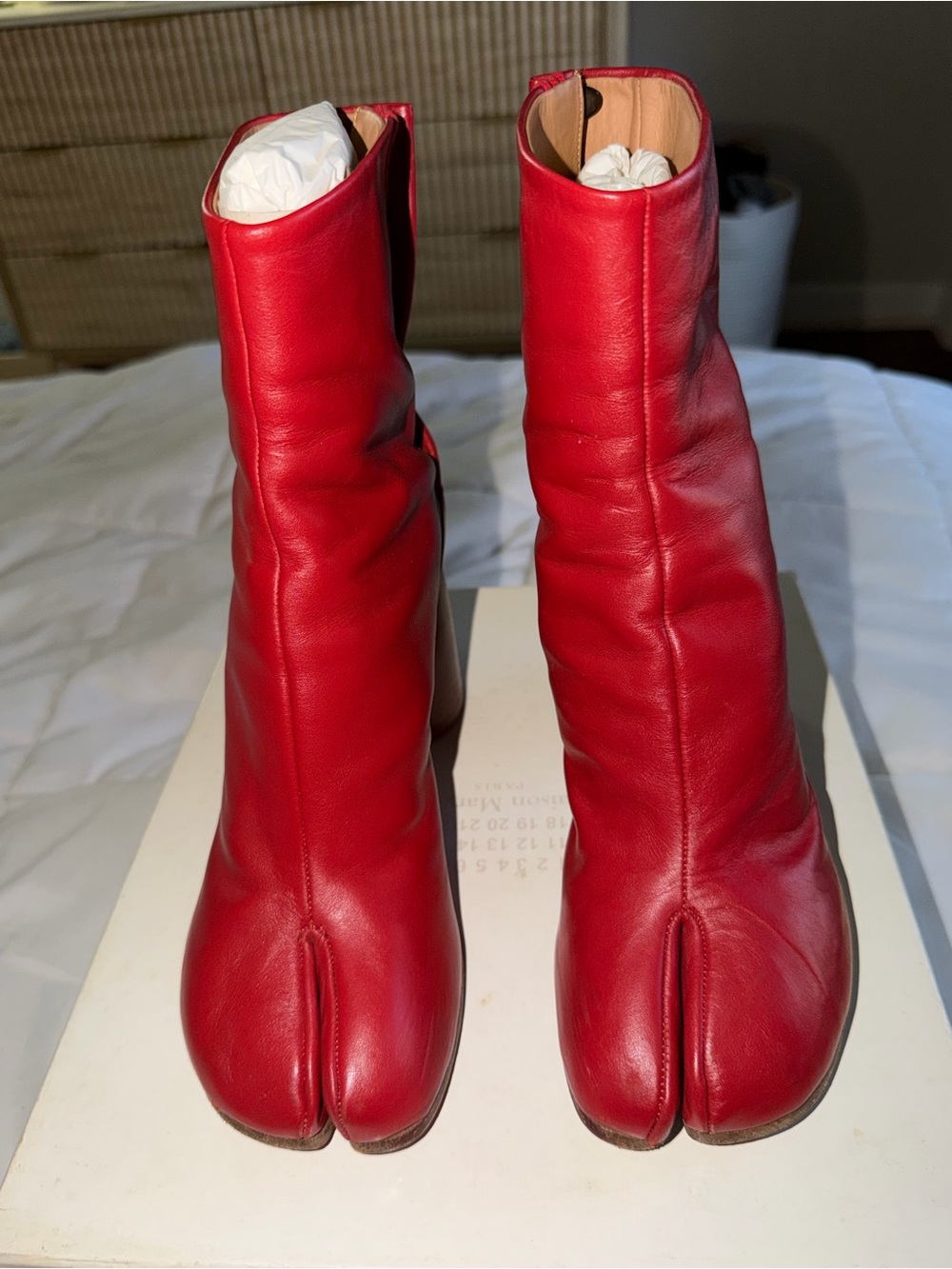 Maison Martin Margiela Red Split-Toe Leather Ankle Boots
